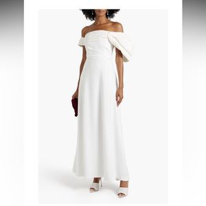 Rachel Gilbert Manuela off-the-shoulder faille-paneled crepe maxi dress